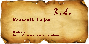 Kovácsik Lajos névjegykártya